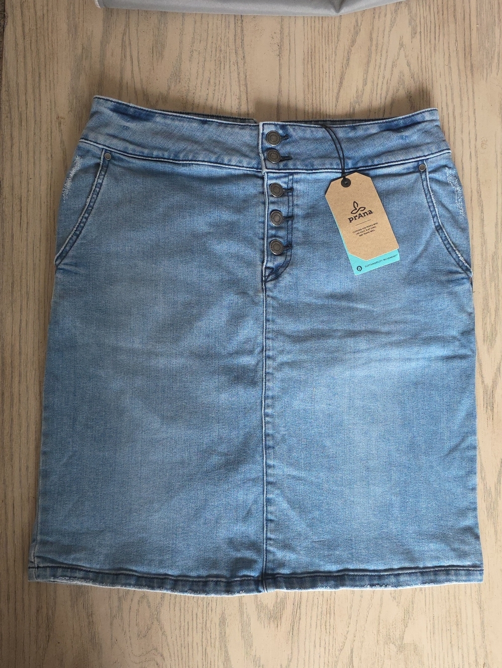 New Prana Light Blue Denim Button-Front Mini Skirt Size 12